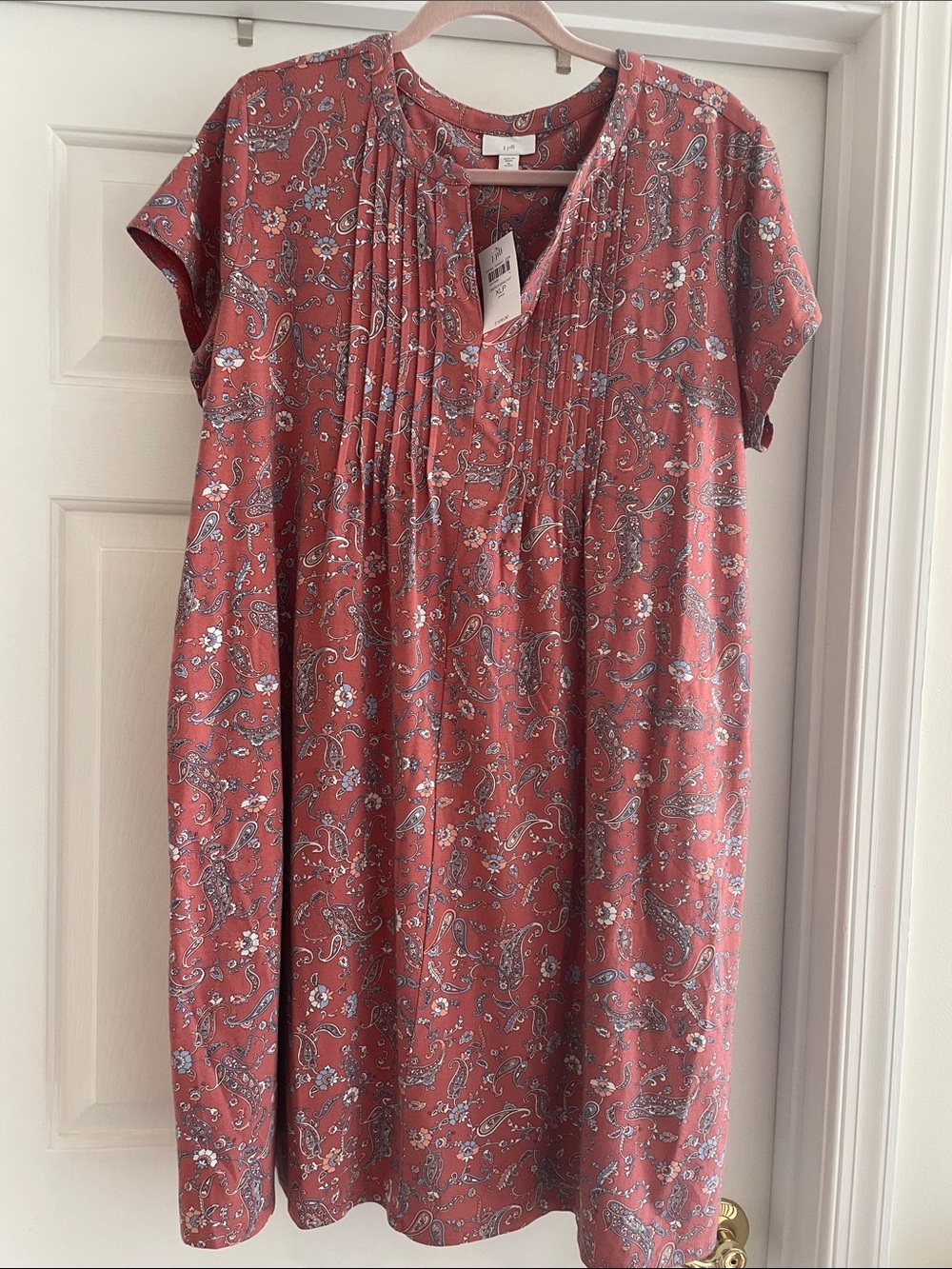 NWT J. Jill XLP Red Rocks paisley pintucked  Short Sleeve Dress
